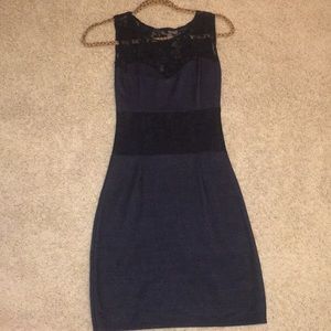Jean like dress with black lace inserts